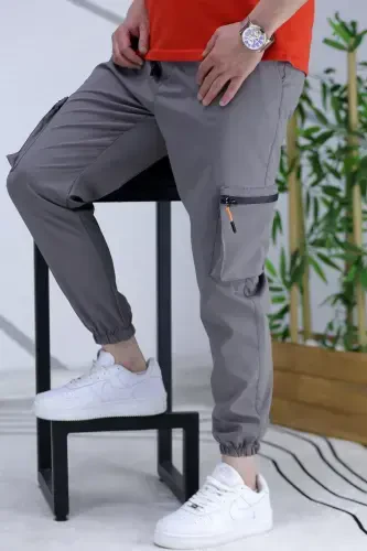 Men's Parachute Fabric Cargo Jogger Pants (SLIM FIT)-Dark Gray - 8