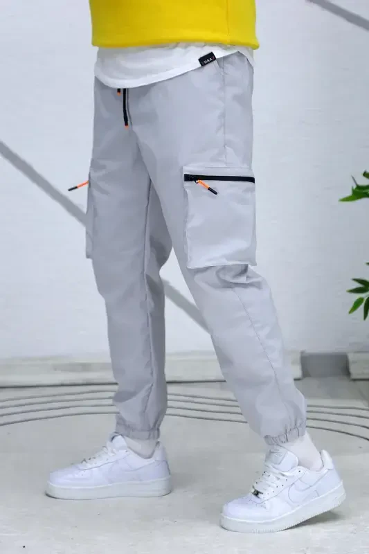 Men's Parachute Fabric Cargo Jogger Pants (SLIM FIT)-Gray - 1