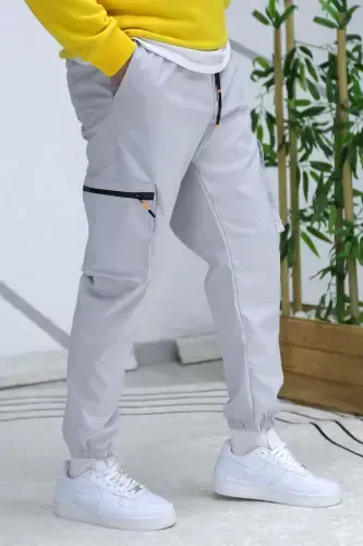 Men's Parachute Fabric Cargo Jogger Pants (SLIM FIT)-Gray - 3