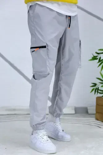 Men's Parachute Fabric Cargo Jogger Pants (SLIM FIT)-Gray - 6