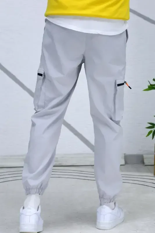 Men's Parachute Fabric Cargo Jogger Pants (SLIM FIT)-Gray - 7