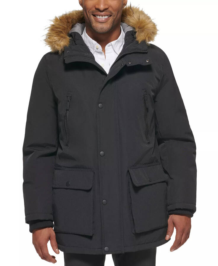 Men's Parka with a Faux Fur-Hood Jacket, Created for Modazone Black - 1