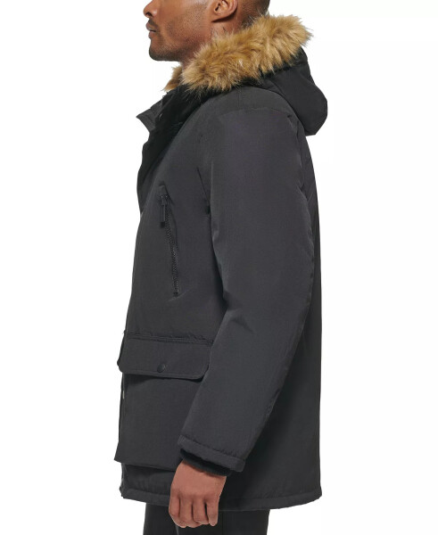 Men's Parka with a Faux Fur-Hood Jacket, Created for Modazone Black - 3