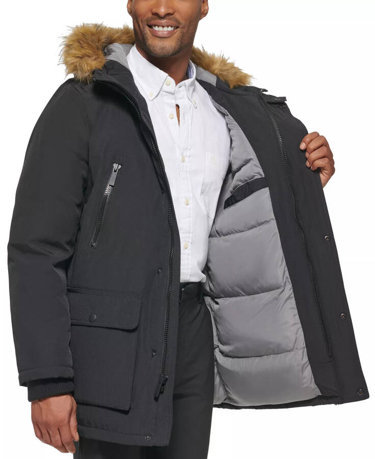 Men's Parka with a Faux Fur-Hood Jacket, Created for Modazone Black - 4