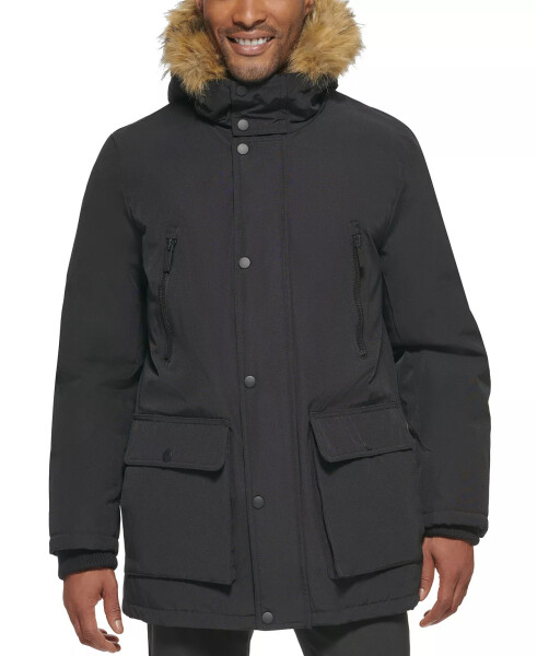 Men's Parka with a Faux Fur-Hood Jacket, Created for Modazone Black - 5