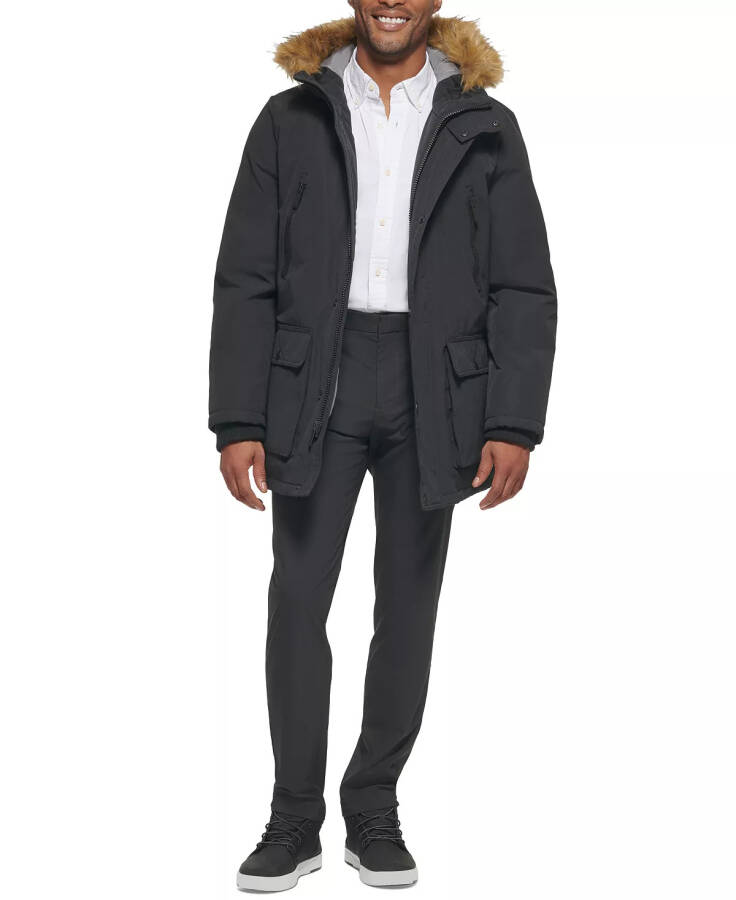 Men's Parka with a Faux Fur-Hood Jacket, Created for Modazone Black - 6