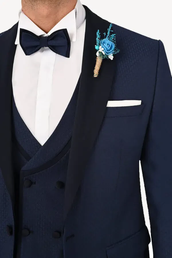 Men's Parliament Slim Fit Shawl Collar Waistcoat Groom Suit - 12