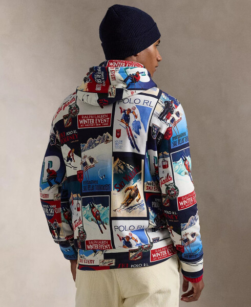 Men's Patchwork-Ski-Print Fleece Hoodie Blue - 2