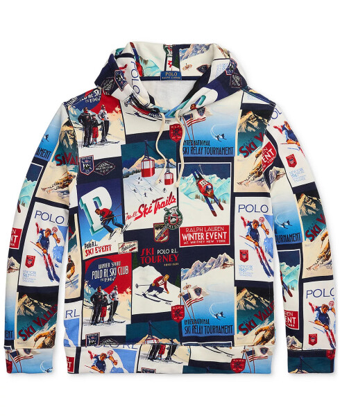 Men's Patchwork-Ski-Print Fleece Hoodie Blue - 5