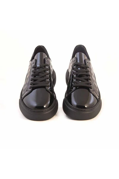 Men's Patent Leather Eva Sole Black Casual Shoes-S - 3