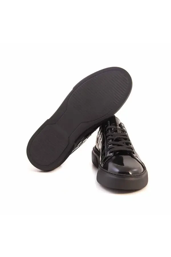 Men's Patent Leather Eva Sole Black Casual Shoes-S - 5