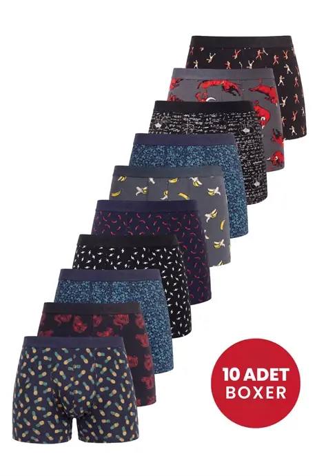 Men's Patterned Boxer 10-Pack Cotton Lycra Soft and Flexible Fabric - 1