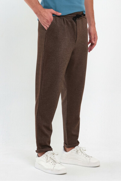 Men's Patterned Double Leg Cotton Jogger Pants with Back Pockets, Elastic Waistband and Drawstring BROWN - 4