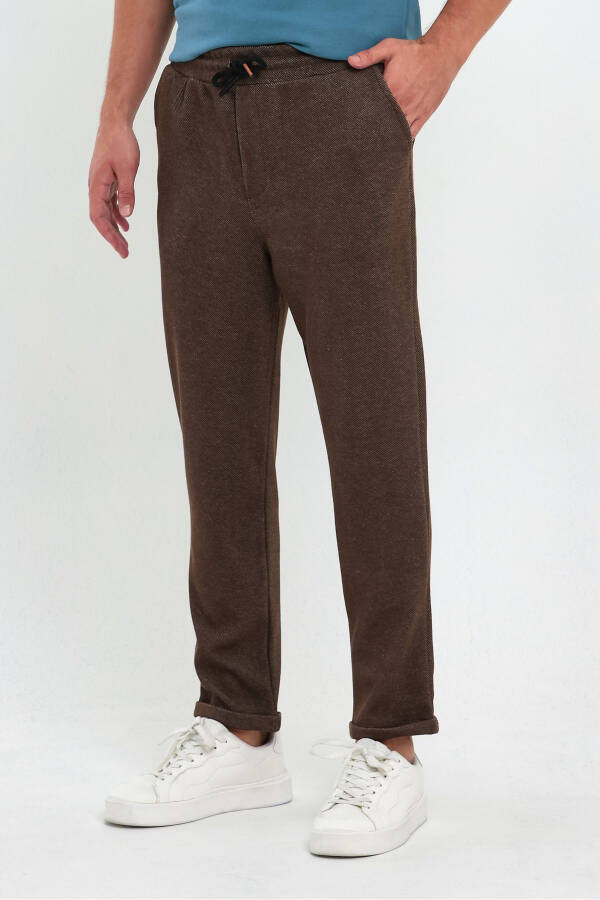 Men's Patterned Double Leg Cotton Jogger Pants with Back Pockets, Elastic Waistband and Drawstring BROWN - 5