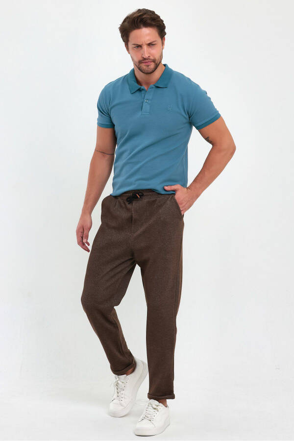 Men's Patterned Double Leg Cotton Jogger Pants with Back Pockets, Elastic Waistband and Drawstring BROWN - 7