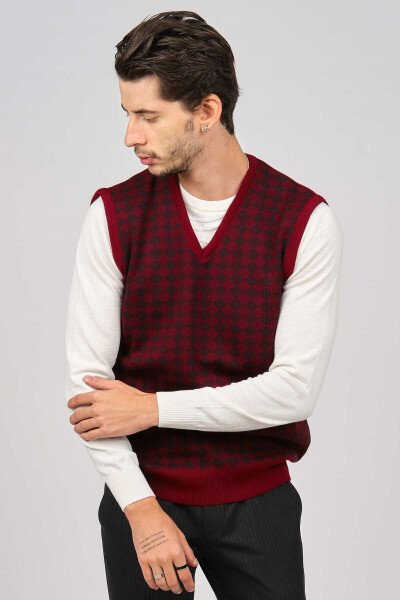 Men's Patterned Wool Sweater 4539011 Burgundy - 1