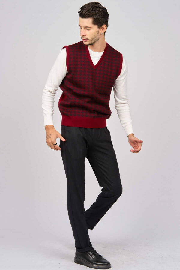 Men's Patterned Wool Sweater 4539011 Burgundy - 2