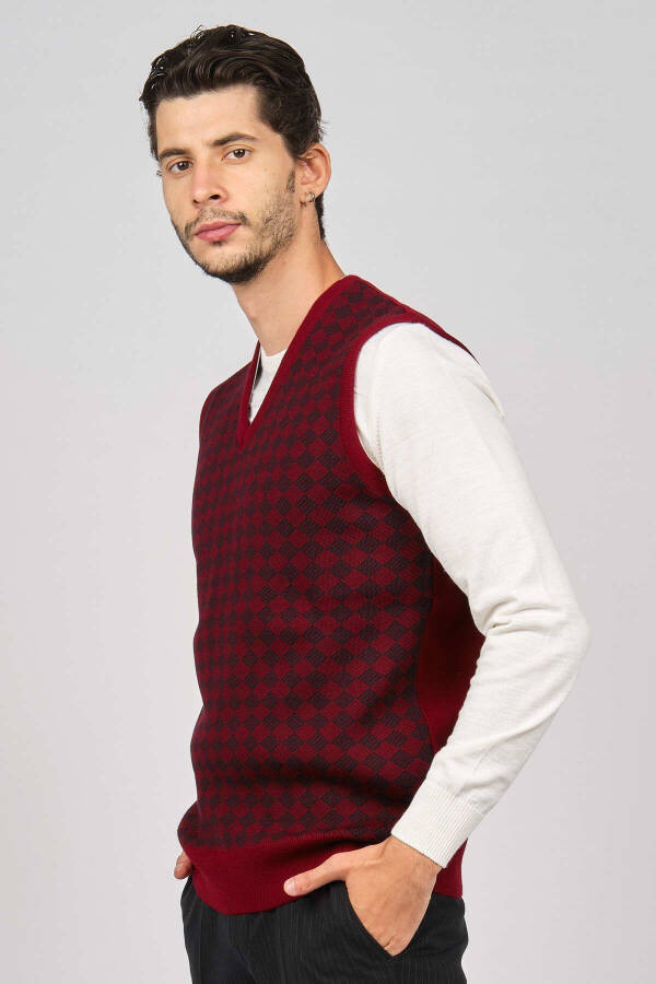 Men's Patterned Wool Sweater 4539011 Burgundy - 3