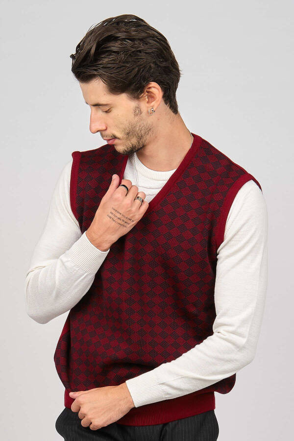 Men's Patterned Wool Sweater 4539011 Burgundy - 5