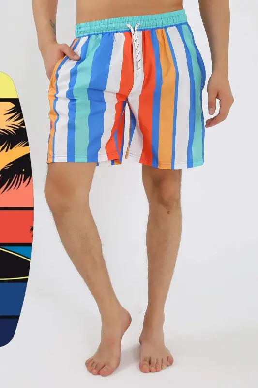 Men's Patterned Zipper Pocket Navy Swim Shorts 27526 - 1