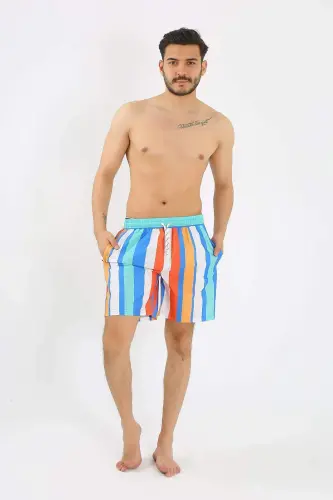 Men's Patterned Zipper Pocket Navy Swim Shorts 27526 - 3
