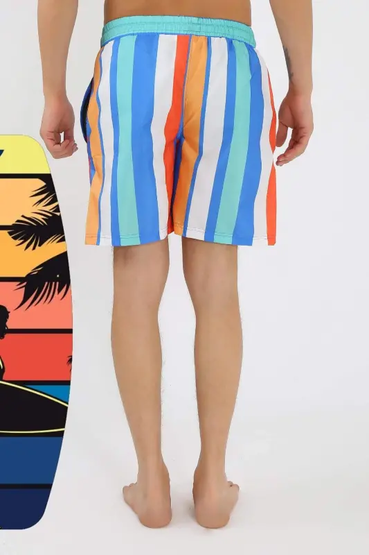Men's Patterned Zipper Pocket Navy Swim Shorts 27526 - 6