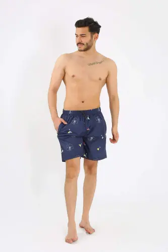 Men's Patterned Zipper Pocket Swim Shorts Navy 27526 - 9