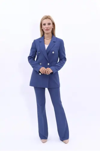 Men's Peak Lapel Double-Breasted Blazer Jacket & Flare Pants - Indigo - Indigo - 5