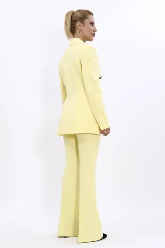 Men's Peak Lapel Double-Breasted Blazer Jacket & Flared Trousers - Yellow - Yellow - 3
