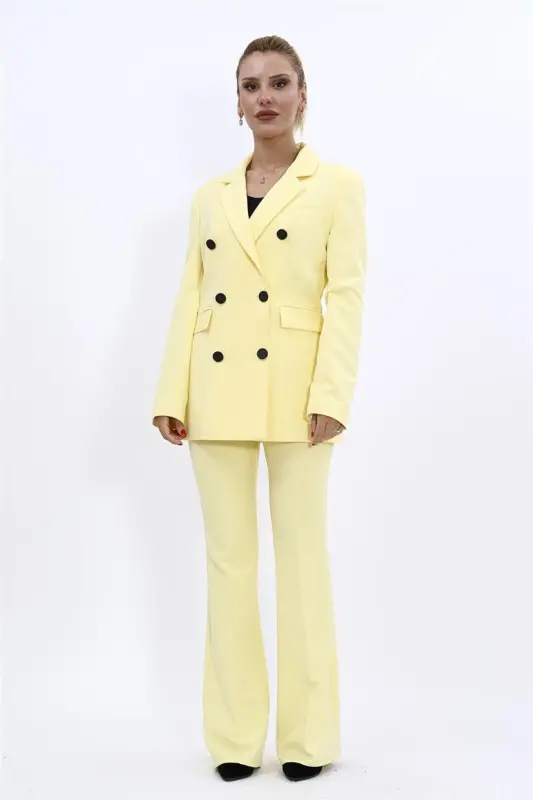 Men's Peak Lapel Double-Breasted Blazer Jacket & Flared Trousers - Yellow - Yellow - 4