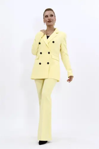 Men's Peak Lapel Double-Breasted Blazer Jacket & Flared Trousers - Yellow - Yellow - 5