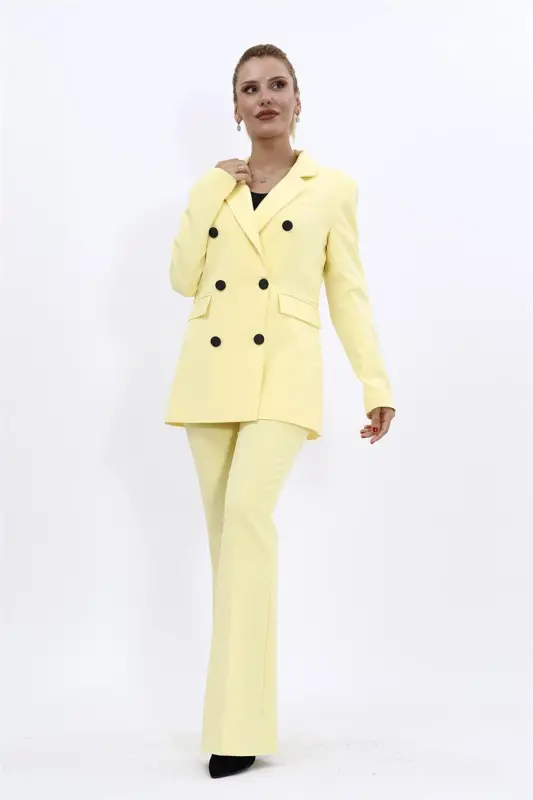Men's Peak Lapel Double-Breasted Blazer Jacket & Flared Trousers - Yellow - Yellow - 5