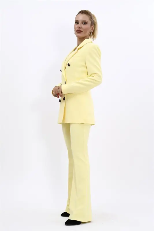 Men's Peak Lapel Double-Breasted Blazer Jacket & Flared Trousers - Yellow - Yellow - 6