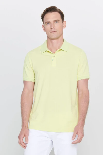 Men's Peanut Green Slim Fit Narrow Cut Polo Neck Printed Cotton T-shirt - 1