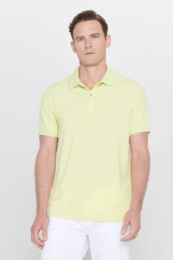 Men's Peanut Green Slim Fit Narrow Cut Polo Neck Printed Cotton T-shirt - 1