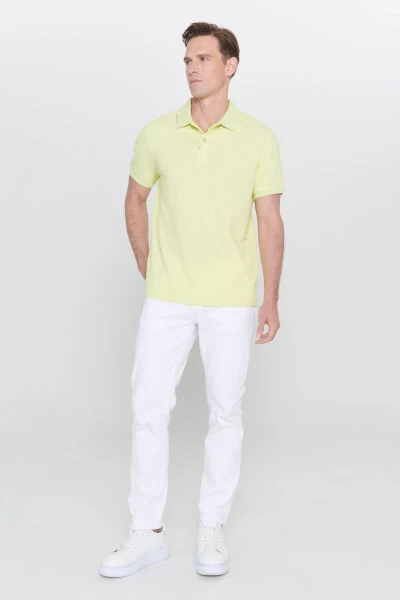 Men's Peanut Green Slim Fit Narrow Cut Polo Neck Printed Cotton T-shirt - 2