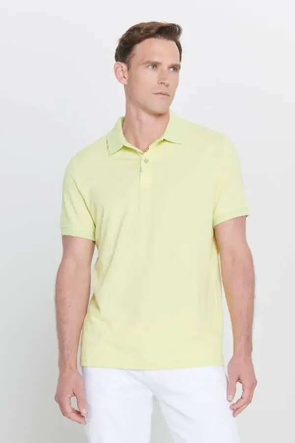 Men's Peanut Green Slim Fit Narrow Cut Polo Neck Printed Cotton T-shirt - 3