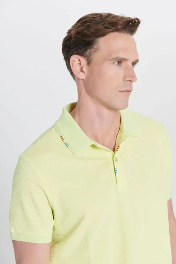 Men's Peanut Green Slim Fit Narrow Cut Polo Neck Printed Cotton T-shirt - 5