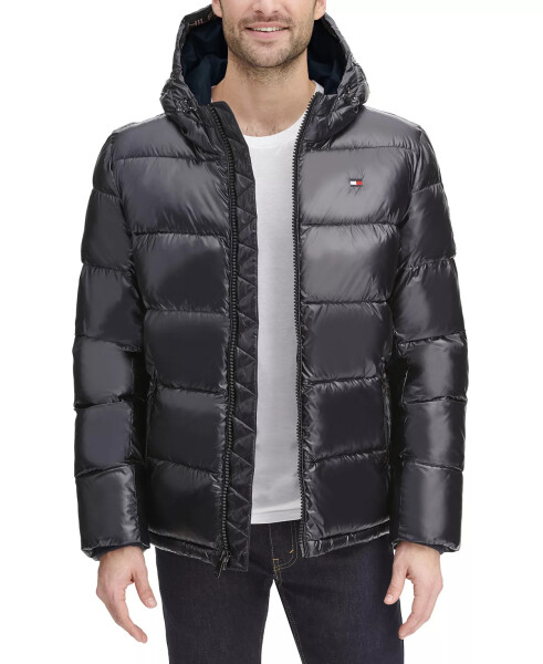 Men's Pearlized Performance Hooded Puffer Coat Black - 1