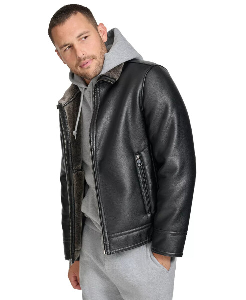 Men's Pebble Faux Leather & Faux Fur Lined Jacket Black - 3