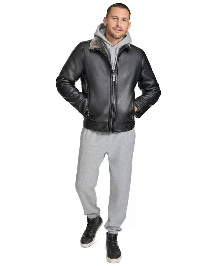 Men's Pebble Faux Leather & Faux Fur Lined Jacket Black - 6