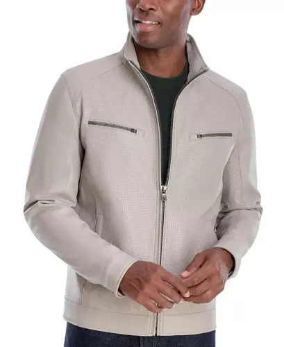 Men's Perforated Faux Leather Moto Jacket, Created for Modazone - 3