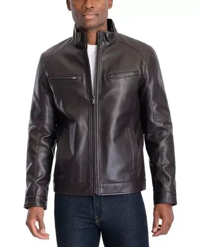 Men's Perforated Faux Leather Moto Jacket, Created for Modazone - 6