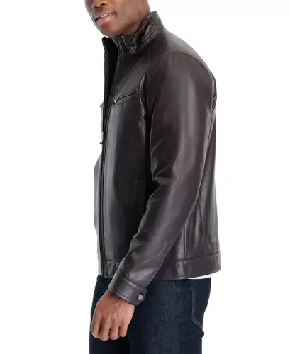 Men's Perforated Faux Leather Moto Jacket, Created for Modazone-Black - 10
