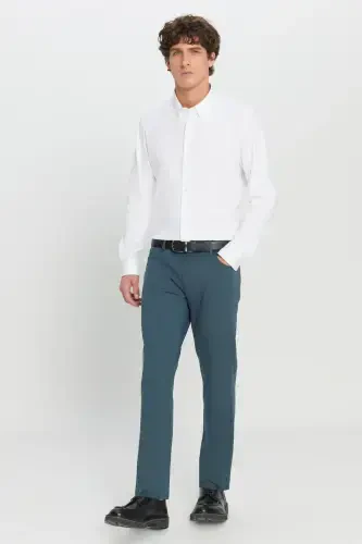 Men's Petrol Slim Fit Narrow Cut 5 Pocket Cotton Canvas Flexible Chino Trousers-Petrol - 3