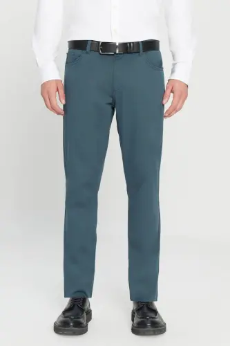 Men's Petrol Slim Fit Narrow Cut 5 Pocket Cotton Canvas Flexible Chino Trousers-Petrol - 3