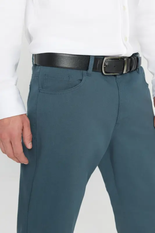 Men's Petrol Slim Fit Narrow Cut 5 Pocket Cotton Canvas Flexible Chino Trousers-Petrol - 7