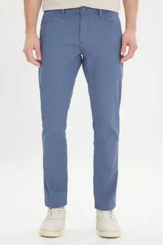 Men's Petrol Slim Fit Narrow Cut 5 Pocket Textured Flexible Trousers - 1