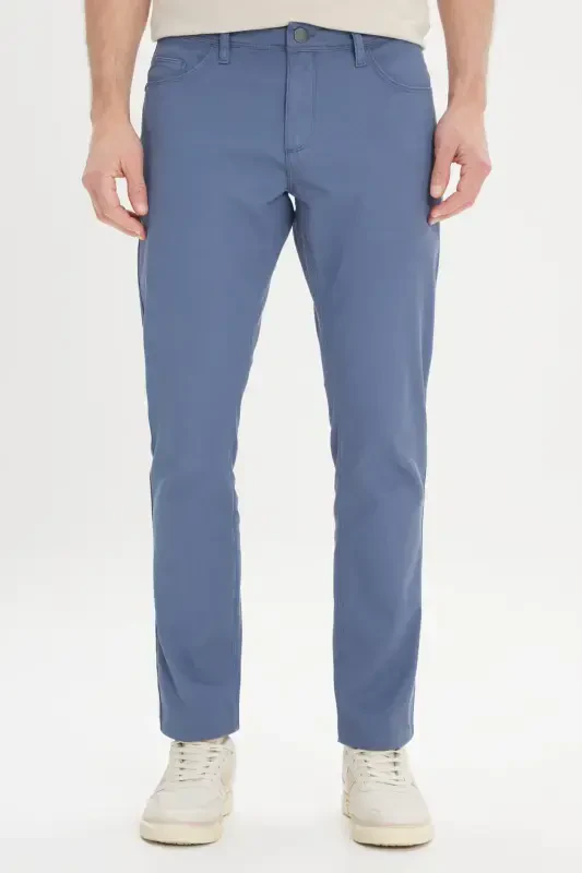 Men's Petrol Slim Fit Narrow Cut 5 Pocket Textured Flexible Trousers - 1