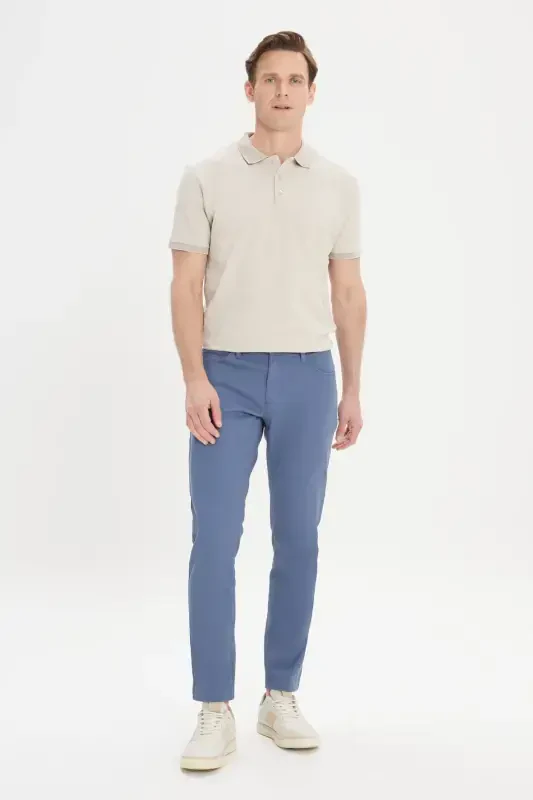 Men's Petrol Slim Fit Narrow Cut 5 Pocket Textured Flexible Trousers - 2